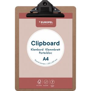 Europel Klembord - Clipboard - Hout - A4 - 21 x 29,7 cm - 1 stuk