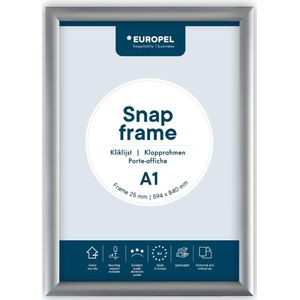 OPUS 2 Kliklijst A1, 25 mm, Geanodiseerd Aluminium, Ontspiegeld Voorzetfolie, Posterhouder, Display voor Detailhandel, Inclusief Bevestigingsmateriaal, zilver
