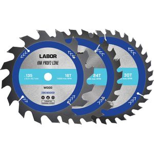 Labor HM Cirkelzaagblad - 135x12,7x2,2mm - Hout - 16,24,30T - 3 Stuks