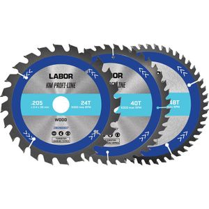 Labor HM Cirkelzaagblad - 205x30x2,4mm - Hout - 24,40,48T - 3 Stuks