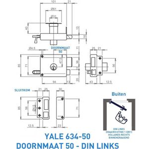 Oplegslot met vaste buitencilinder 630 serie - doornmaat 50mm draairichting 1