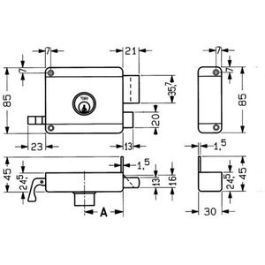Oplegslot met vaste buitencilinder 630 serie - doornmaat 60mm draairichting 1
