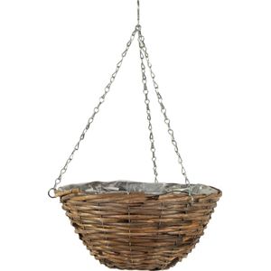 Mega Collections hang plantenbak/mand - gevlochten riet - met binnenzak - D35 x H16 cm