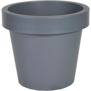 Mega Collections Plantenpot/bloempot - kunststof - grijs - buiten - D20 x H18 cm