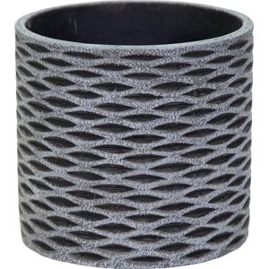 Plantenpot/bloempot - keramiek - antraciet/grijs - visgraat motief - D13.5 x H12.5 cm