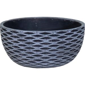 Plantenpot/bloempot schaal - keramiek - antraciet/grijs - visgraat motief - D24 x H12 cm