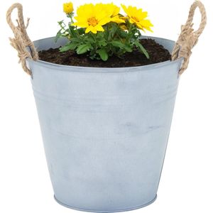 Plantenpot/bloempot emmer Old Rope - zink - zilver - D22 X H20 cm - IJzeren emmer / teil