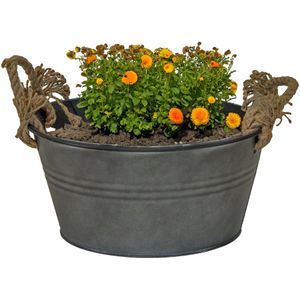 Plantenpot/bloempot teil Old Rope - rond - zink - antraciet - D40 X H14 cm - IJzeren emmer / teil