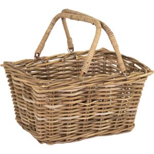 Mega Collections Opbergmand met hengsels - Riet/Rotan - Boodschappen/picknickmand - 46 x 33 x 24 cm