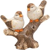 Mega Collections Decoratie van 2 vogeltjes op tak - hout - beeldje - 28 x 14 x 26 cm