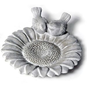 Mega Collections Vogelbad/voederschaal - bloem - grijs - steen - D23 x H7 cm - drinkschaal voor tuinvogels