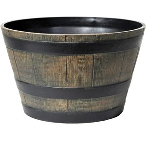 Mega Collections Plantenpot/bloempot - kunststof - bruin - houtmotief - D50 x H32 cm