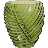Mega Collections Bloemenvaas Leafy - groen - glas - blader relief - 14 x 25 cm