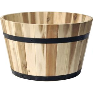 Plantenbak/bloempot - Low Barrel - acacia hout - naturel bruin - D46 x H28 cm - Plantenpotten