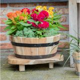 Mega Collections Plantenbak/bloempot - Low Barrel - hout - bruin - D53 x H32 cm