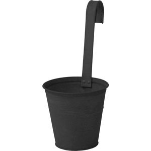 Plantenpot/bloempot - zink - mat zwart - met ophanghaak - D13 x H28 cm