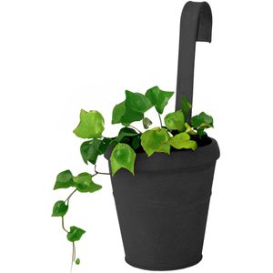 Plantenpot/bloempot - zink - mat zwart - met ophanghaak - D13 x H28 cm - Plantenpotten