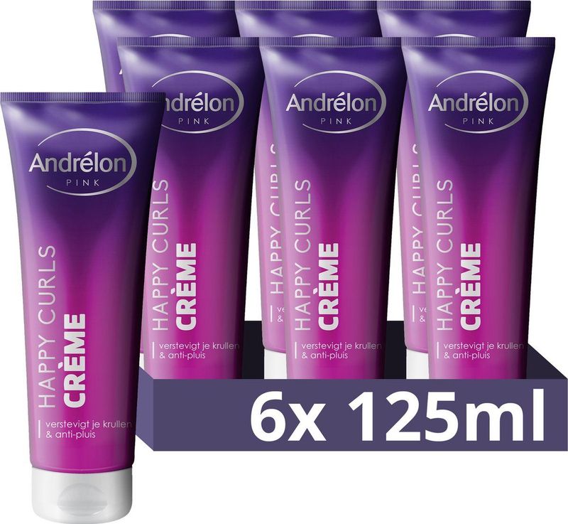 Andrélon Pink Crème - Happy Curls - verstevigt je krullen en anti-pluis - 6 x 125 ml