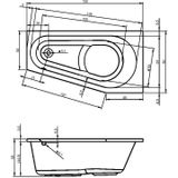 Ligbad riho delta 150x80 cm links wit