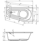 Ligbad riho delta 150x80 cm links wit