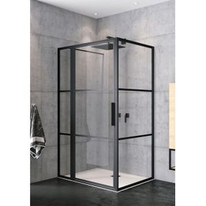 Riho Grid GB203 Douchecabine 3-delig Zij-instap 130x80cm Met Mat Zwart Profiel - Veiligheidsglas - Douche - Douchecabines - 8714148577783