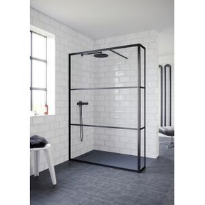 Riho Grid - Douchewand - Matzwart - Gehard Glas - Inclusief Stabilisatiestang