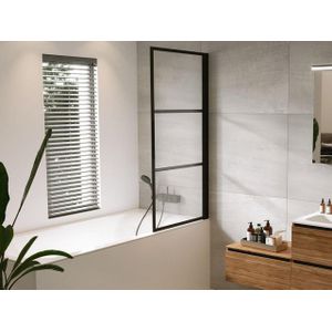 Riho - Grid - Badwand - Zwart - Helder Glas - Rechts 80x150cm
