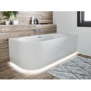 Riho Desire hoekbad - 184x84cm - Hoekopstelling rechts - met LED-plint - met chromen badvuller - Acryl wit glans B088008005