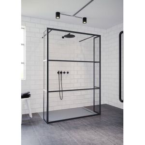 Riho Grid GB404 Inloopdouche Vrijstaand 120cm Met Zijwanden 30cm Mat Zwart Profiel - Veiligheidsglas - Douche - Douchewanden - Inloopdouche - Vrijstaande Wand - 8714148593592