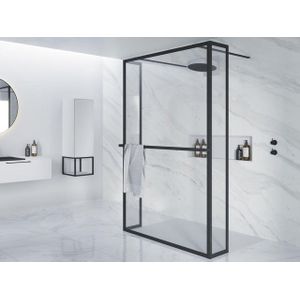 Riho Lucid 404 Inloopdouche Vrijstaand 140cm Met Mat Zwart Profiel - Veiligheidsglas - Douche - Douchewanden - Inloopdouche - Vrijstaande Wand - 8714148596432