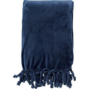 Dutch Decor - FLORIJN - Plaid 150x200 cm - grote fleece plaid met flosjes - Insignia Blue - blauw
