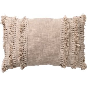 Dutch Decor FARA - Kussenhoes 40x60 cm - 100% katoen - met franjes - Pumice Stone - beige - met rits