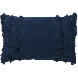 Dutch Decor FARA - Kussenhoes 40x60 cm - 100% katoen - met franjes - Insignia Blue - donkerblauw - met rits