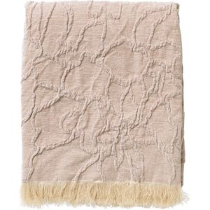 Dutch Decor - FLORINE - Plaid 140x180 cm - met ingeweven patroon - effen kleur met franjes - Pumice Stone - beige