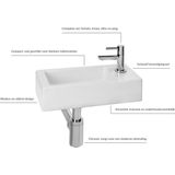 Saqu - Combi-Pack M - Fonteinset - Glanzend Wit Keramiek - Met Chromen Kraan Rechts