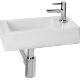 Saqu - Combi-Pack M - Fonteinset - Glanzend Wit Keramiek - Met Chromen Kraan Rechts