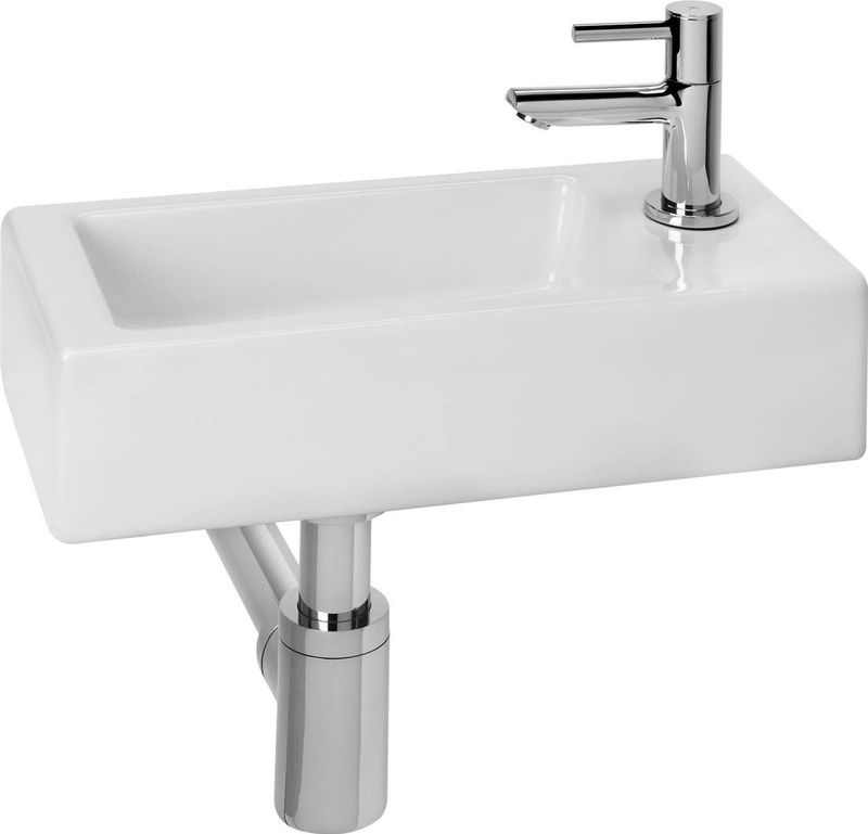 Saqu - Combi-Pack M - Fonteinset - Glanzend Wit Keramiek - Met Chromen Kraan Rechts