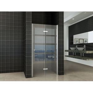 Saqu Essential Douchedeur - 80x202cm - Rechtsdraaiend - Antikalk - Aluminium-look/Helder glas