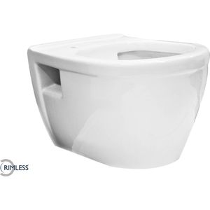 Saqu Neo Randloos Hangtoilet - 36,6x52,4x34,5 cm - Voorgemonteerd - Wit - WC Pot - Toiletpot - Hangend Toilet