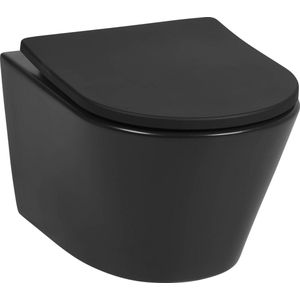 Saqu Sky 2.0 Randloos Hangtoilet - 36x52x35 cm - Voorgemonteerd - Mat Zwart - WC Pot - Toiletpot - Hangend Toilet