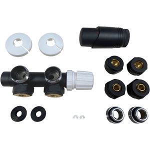 Saqu radiatorkraan middenaansluiting haaks rechts mat zwart