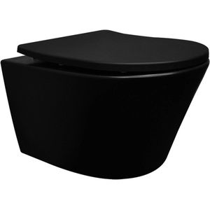 Saqu Sky 2.0 Randloos Hangtoilet - met Slimseat Toiletbril met Quickrelease - Mat Zwart - WC Pot - Toiletpot - Hangend Toilet