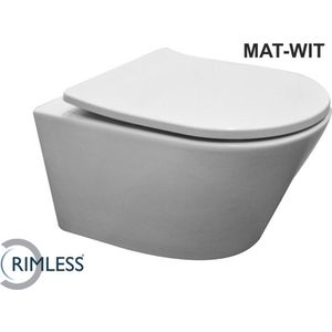 Saqu Sky 2.0 Hangtoilet - Randloos met Slimseat Toiletbril met Quickrelease - Mat Wit - WC Pot - Toiletpot - Hangend Toilet