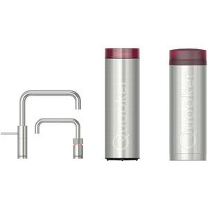 Quooker Nordic Square Twintaps kokendwaterkraan - draaibare uitloop - PRO3 incl. Cube reservoir - Warm / kokend water - RVS 3NSRVSTT-CUBE