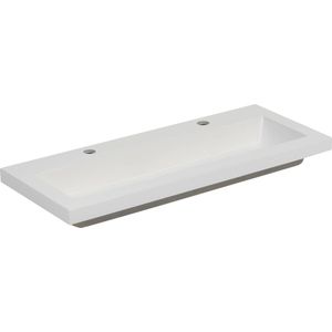 Saqu Slimline Wastafel - 100x40cm - Duurzaam Mineraalmarmer - 2 Kraangaten - Wit - Wastafelmeubel - Square 2.0