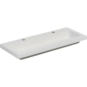 Saqu Slimline Wastafel - 120x40cm - Duurzaam Mineraalmarmer - 2 Kraangaten - Wit - Wastafelmeubel - Square 2.0