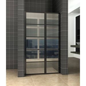 Saqu Industrial Black Douchedeur - Nisdeur met Vast Deel - 140x200 cm - Mat Zwart - Veiligheidsglas