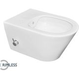 Saqu Wash 3.0 Randloos Hangtoilet - met Warm/koud Water Bidetkraan 35,5x53 cm - Voorgemonteerd - Wit - WC Pot - Toiletpot - Hangend Toilet