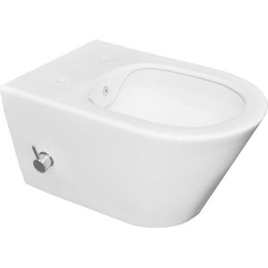Saqu Wash 3.0 randloos hangtoilet met warm/koud water bidetkraan 35,5x53cm Mat wit