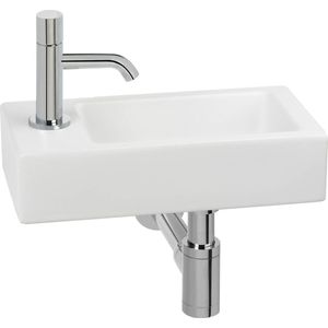 Saqu Trento fonteinset met chromen kraan draaiknop links mat wit keramiek